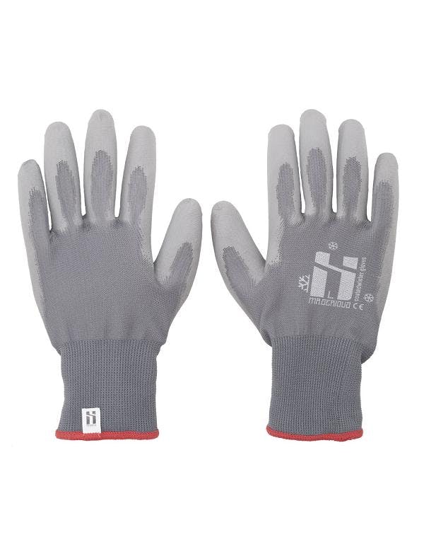 A pair of gray Mr. Serious winter gloves